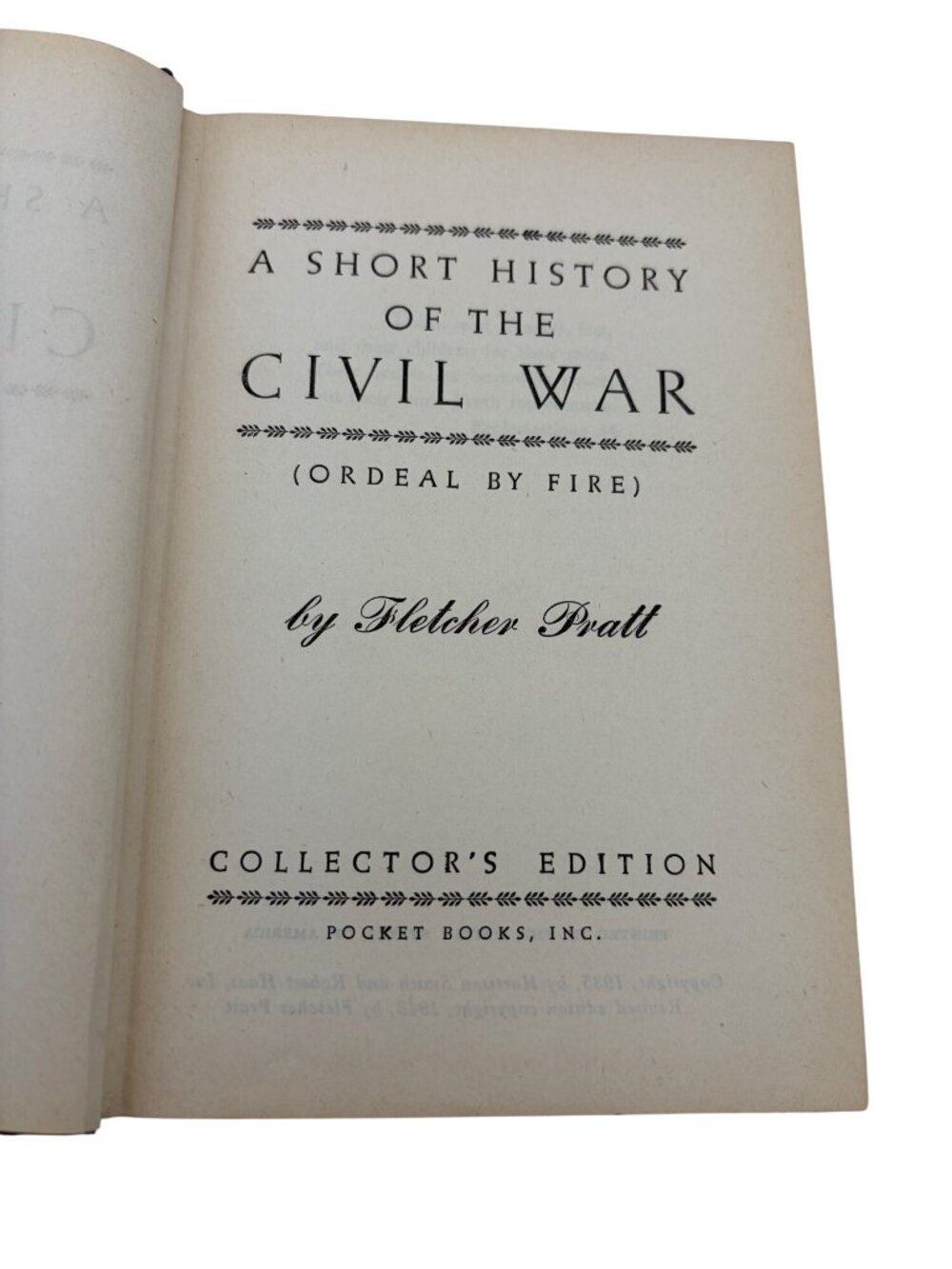 A Short History Of The Civil War Fletcher Pratt 1948 HC Pocket Books Vintage